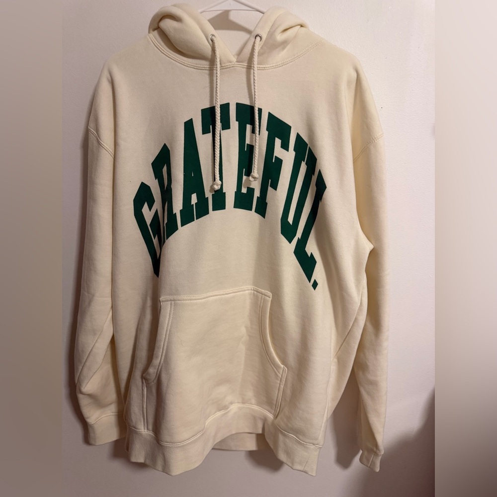 Grateful Apparel Cream Hoodie with Green Print